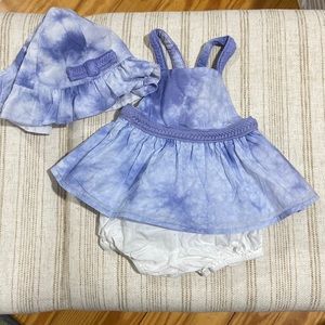 Tie dye Sundress, Bloomers, and Hat Set